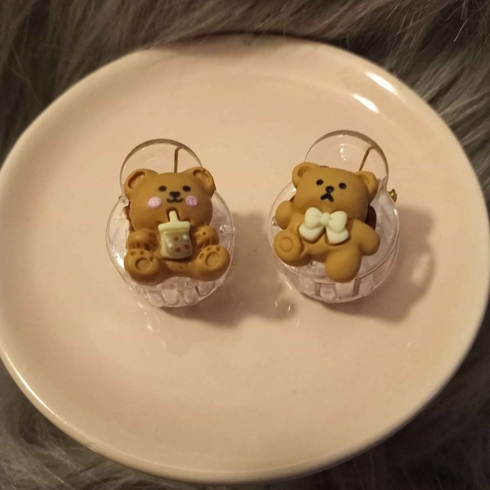 NEW Handmade Cute Brown Bear Mini Hair Clips